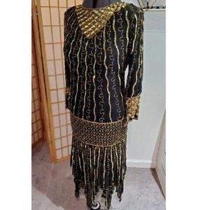 Authentic Handmade Glass Beaded Flapper Low Waist Dress, Sz SM/Med